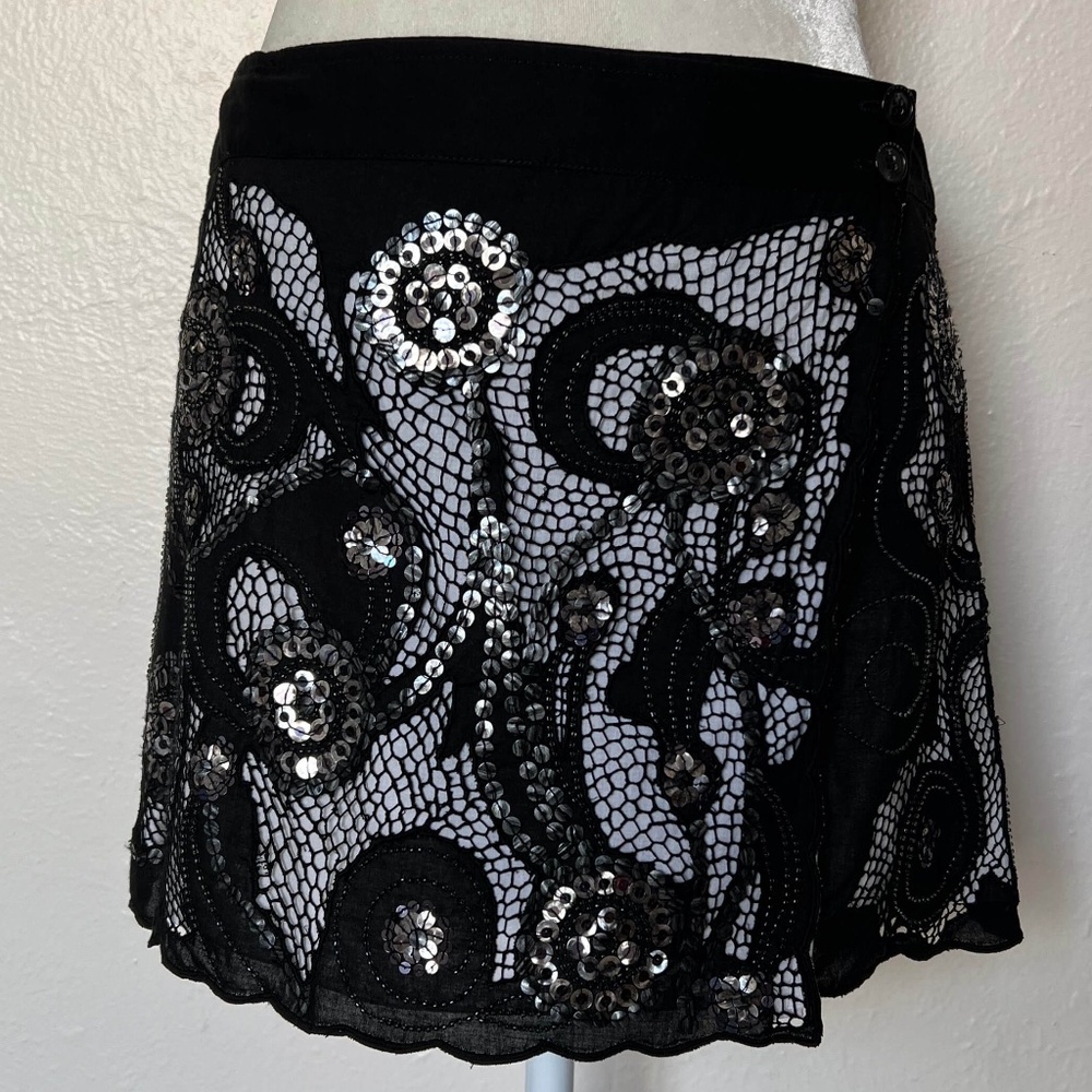 RARE! Sequined & Mesh Cotton Wrap Mini Skirt by Richmond X